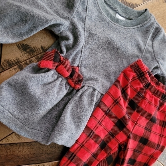 3M carters | fleece set | long sleeve shirt and pants | plaid grey - Picture 4 of 5